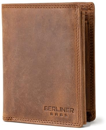 Berliner Bags Vintage Leder Geldbörse Oliver, Männer Portemonnaie mit RFID-Schutz, Münzfach & 15 Kartenfächern, Stilvoller Geldbeutel Hochformat für Herren - Braun