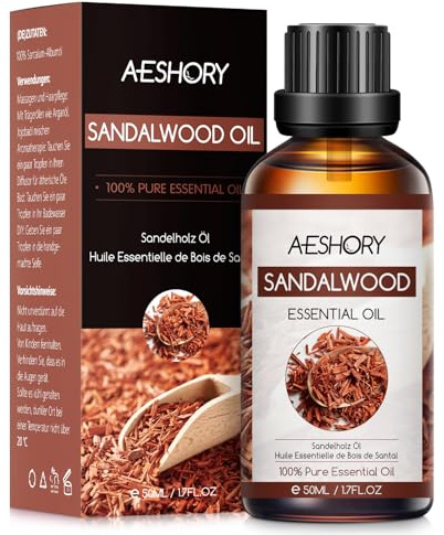 AESHORY Aceite Esencial de Sándalo 50ML, Natural Aceite de Aromaterapia de Sándalo, Aceites de Fragancia Premium para Humidificador Difusor, Masaje, Baño, Cuidado la Piel, Relajación y Calma