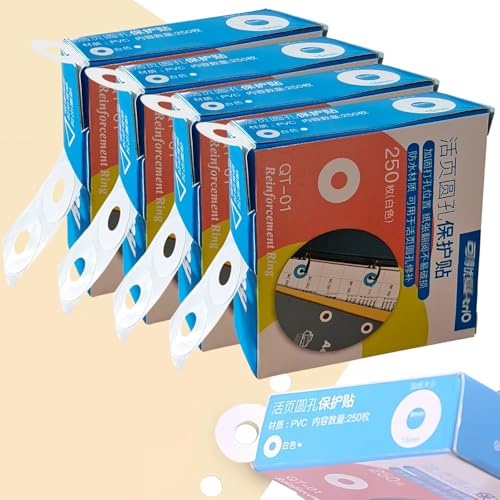 Loose-Leaf Paper Hole Reinforcement Ring Labels Stickers 1000 Pcs Waterproof Self-Adhesive Hole Punch Reinforcers Protector - Ring Holes Page Protector Sticker for Office School Home White