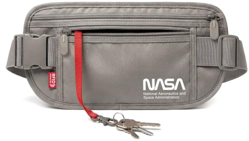 NASA Money Belt for Travel – Ultra-Flat, Anti-Theft RFID (Lunar Grey) | Wears Flat Under Clothing | Official NASA | RFID Blocking | YKK Zippers | Breathable | Key Carabiner