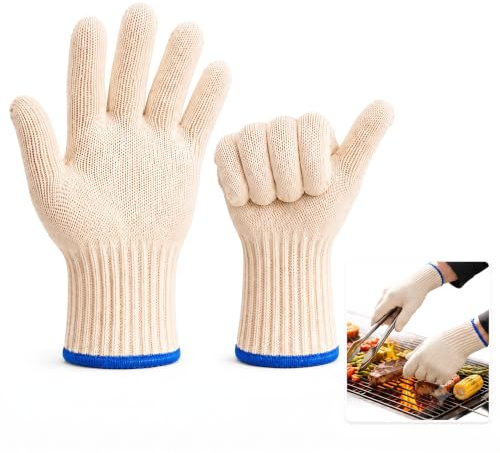 Gants de Four Anti-Chaleur, 1 Paire en Coton tricoté épais pour la Cuisine | Souples et confortables, avec doigts séparés pour barbecue, grill, friteuse à air, plaques, moules et plats chauds