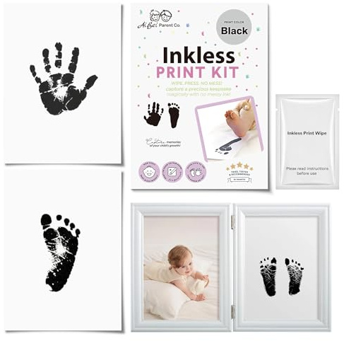 Bläckfri hand och Fotavtryckssats, baby handavtryck och fotavtrycksset, 3-delars set med fotoram, Katt/Hund Tass Tryck kit, fotavtrycksgåva för spädbarn, minnessak för familj (Svart)