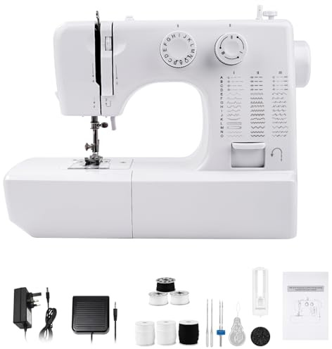 818 Mini Electric Sewing Machine, 45 Stitches Household Multifunctional Sewing Machine with Double Needle, Free Arm, LED Light & Accessory Storage, 31x23x14cm