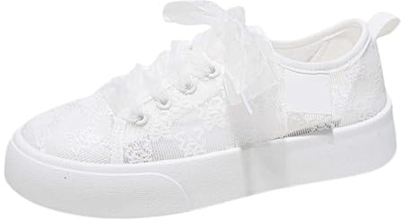 Baskets Blanches pour Femme Baskets été Confortable D'été Légères Et Confortables Respirantes Dentelle Brodée Chaussures DécontractéEs D'été Plates