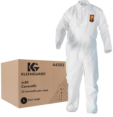 KleenGuard™ A40 Liquid & Particle Protection Coveralls (44303), Zipper Front, White, Large (Qty 25)