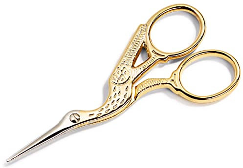 Prym 611445 Stickschere Storch 9 cm – Goldfarbene Handarbeitsschere mit feiner Spitze – präzise Faden- & Stoffschere – vergoldet, im edlen Design – ideal für Näh- & Bastelprojekte
