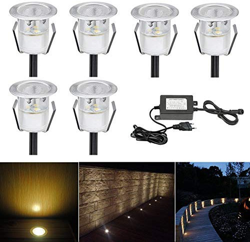 LED Einbaustrahler, 6er Set LED Bodeneinbauleuchte Ø30mm 0.6W Treppen Einbauleuchten Warmes Weiß DC 12V Einbaulampen IP67 Wasserdicht Aussen Lampe für Garden Küche Holzbrücke Poolbeleuchtung Holzdeck