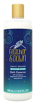 Feather & Down Sweet Dreams Breathe Well Bath Essence (500ml) - Blended with eucalyptus, peppermint & tea tree essential oils to prepare you for a restful night's sleep. Vegan Friendly & Cruelty Free.