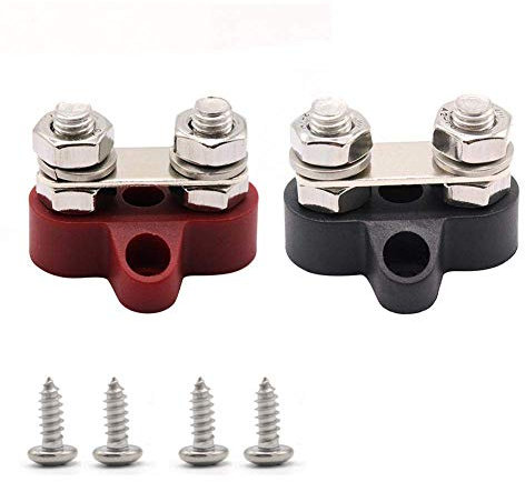 Gloaso Dual M8 Posts Terminal Power Distribution Block Insulated Studs Battery Junction Blocks Ground & Positive 12V - 48V DC, Red & Black, 2 Pack