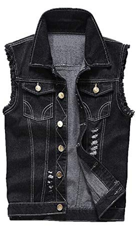 Elonglin Chaleco vaquero para hombre y niño, chaleco vaquero, ocio, deporte, vintage, exterior, informal, A, negro, 3XL, Negro , XXL