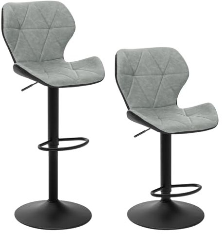 EUGAD 2X Barhocker Barstuhl Bistrohocker Tresenhocker Retro höhenverstellbar und drenbar mit Rückenlehne aus Kunstleder Stahl Grau, 0664BY-2