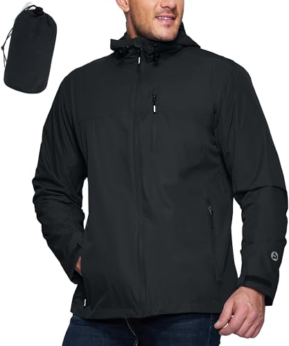 Outdoor Ventures Men's Packable Rain Jacket Waterproof Lightweight Raincoat with Hood Windproof Cycling Jackets