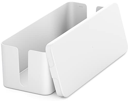 deleyCON Caja para Gestionar Caja Organizadora de Cables 40,5cm x 15,3cm x 13cm Plástico Robusto 2 Guías de Cables Protección y Seguridad Blanco