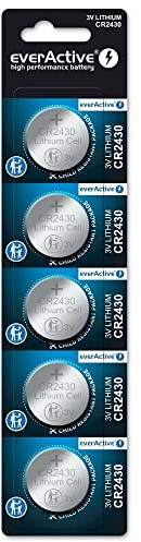 everActive CR2430, 3 V, 5 x litiumknappcellsbatterier, mest kraftfulla batteri, 10 års hållbarhet, 5 stycken – 1 blisterkort