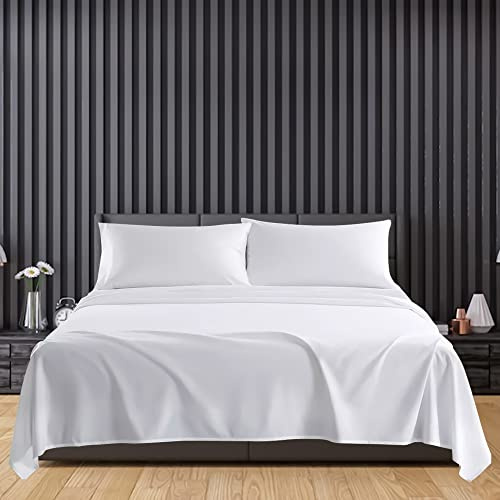 Linens World Microfiber Flat Sheets Super King Size Breathable, Anti Wrinkle, Shrink and Fade Resistant 200 Thread Count Bed Sheets White Bedding & Linen 280 x 254cm Super King Flat Sheet