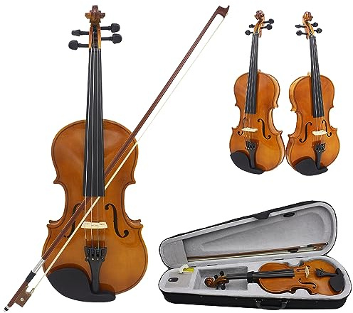 Hodeffior Violín de 1/2 para principiantes, instrumentos de cuerda musical de madera de tilo con caja de transporte y arco para violinistas adultos principiantes todos los niveles