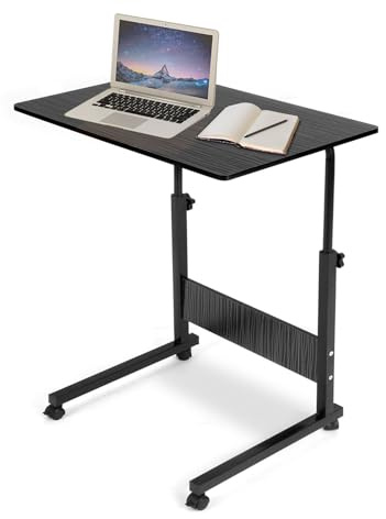 Youyijia Height Adjustable Mobile Table 40x60-(67-80) cm Height Adjustable Laptop Table Workstation Laptop Overbed Multi Table with Metal Frame & Rolling Castors - Black
