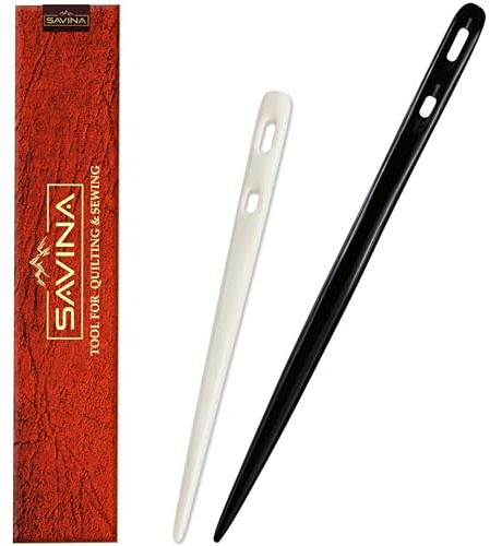 Savina Set 2 Nalbinding Needle Bone & Horn with Large Two-Eyed. Handmade Binding Tool, Multipurpose Weaving/Knitting/Stitching Needles for Craft Work
