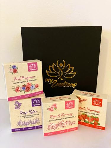 my Emotions Geschenkset Beauty - Relax & Happy, Geschenkbox mit 4 handgemachten Naturseifen: Deep Relax Seife, Hope & Harmony Seife, Soul Fragrance Seife, Infinite Happiness Seife