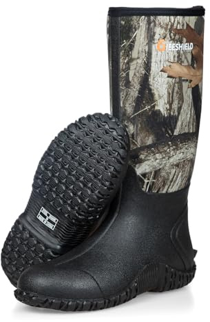 GIEESHIELD Rubber Boots for Men And Women, Waterproof Insulated Hunting & Work Boots with Steel Shank, Durable Anti-Slip Outdoor Boots for Farming, Gardening, Fishing, Mud Working(Black, Next G2 Camo)