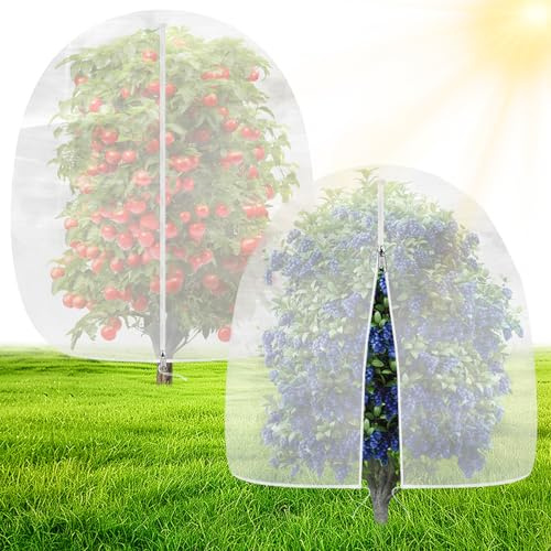 OZMI Bird Netting for Garden, 4 x 4 FT Blueberry Bush Netting Cover with Zipper, Garden Netting for Gardening, Drawstring Reusable Mesh Plant Protector for Shrubs Bush Fruit Tree Potted (2 Pack)
