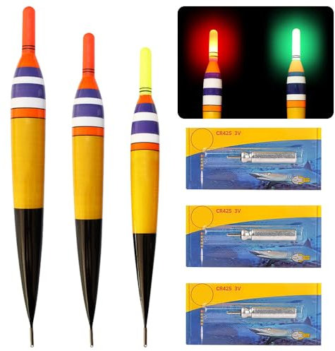 HOVCEH LED Posen Angeln, 3 Stück Angel Posen Set, Angelposen Leuchtposen, Angel Schwimmer Batterie, 4.3g/5.4g/5.9g Angelzubehör zum Tauchgebiet Angeln Am See, Fluss Oder Teich