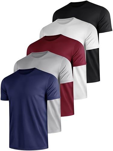 JOVITA T-Shirts für Herren 5er Pack Rundhals Atmungsaktiv Basic Sport Fitness Gym Outdoor Leichtgewichtig Schnelltrocknend Absorbierend Männer Schwarz Grau Blau Weiß Rot (Multipack 1,5XL)