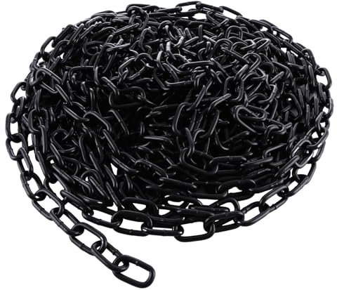 VIDETOL 15 Metres Length 304 Stainless Steel Chain, 5mm Heavy Duty Chain Links, Black Galvanized Steel Welded Link Chains Lift for Fence Gate, Garage Doors, Swing Chains and Bicycle Security Lock