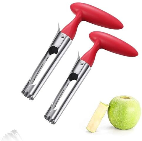 Vide-pomme, coupe-pomme, rouge, 2 pièces, coupe-pomme en acier inoxydable 304, pour fruits et légumes, avec lame dentelée tranchante et poignée ergonomique