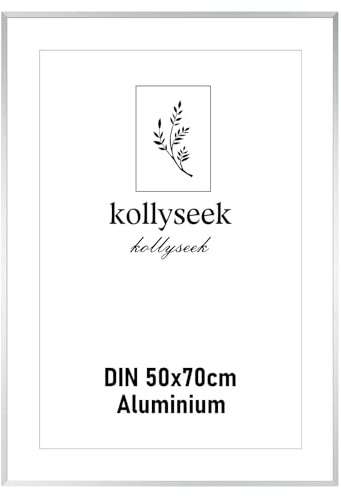 kollyseek marco de aluminio para fotos 50 x 70 cm marco de metal negro para póster con plexiglás marco de fotos moderno marco de fotos con paspartú para fotos póster de fotos plateado