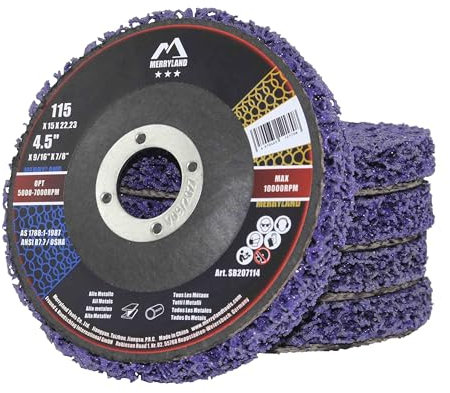 Merryland Disco de Limpieza 115 Pintura Óxido para Amoladora Angular, 115mm Púrpura Disco de Decapado Disco CSD 5 Piezas, Disco Abrasivo para Decapar Metal Acero INOX Hierro, Bravo-Line SB207114-05