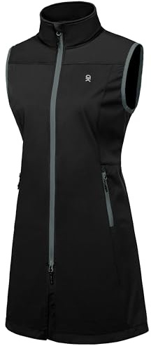 Little Donkey Andy Women's Lightweight Softshell Long Vest, Windproof Sleeveless Jacket for Golf Running Hiking Travel Black XS