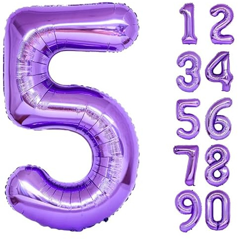 32 Inch Number Balloons Giant Number Aluminium Foil Helium Balloons for Birthday Party Celebration Decoration New Year Baby Shower Anniversary (Purple, 5)
