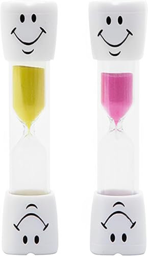 2 Stück Sanduhr Zähneputzen Kinder, Lächelnden Sanduhr Timer, Sanduhr 3 Minuten, 2er-Set Sanduhren mit Lächelnden, für das Zähneputzen mit Kindern Eieruhr, Home Timer, Teeuhr, Spiele(Rosa, Gelb)