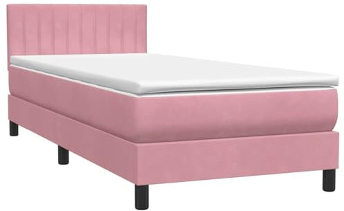 vidaXL Cama Box Spring con colchón Terciopelo Rosa 90x220 cm, boxspring Cama, Cama de Plataforma, Cama de Panel, Muebles de Dormitorio, Cama de diván