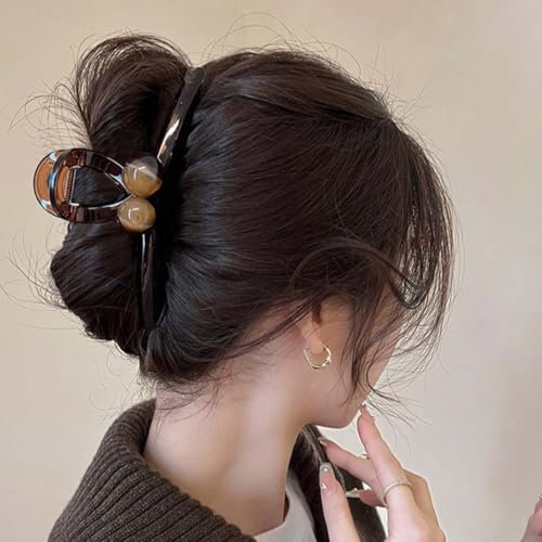 Resweky Grandes pinces à cheveux marron avec perles pour femmes et filles