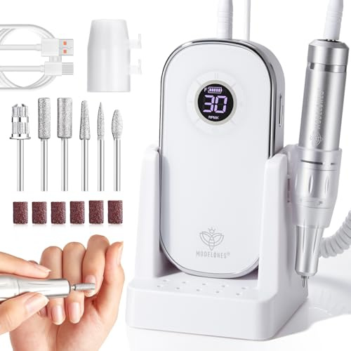 Modelones Professionell, bärbar fräs för gelnaglar 35 000 RPM med LCD-display, nagelborr för akrylgelnaglar, elektrisk nagelfil fräs manikyr pedikyrset för salong och hem