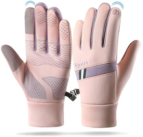 FOSDICK Gants Femme Hiver Tactile, Coupe-Vent Antidérapant Gants Velo Hiver, Chauds Gant Running Femme, Gant Sport pour Cyclisme Conduite Randonnée Escalade, Taille Unique, Rose