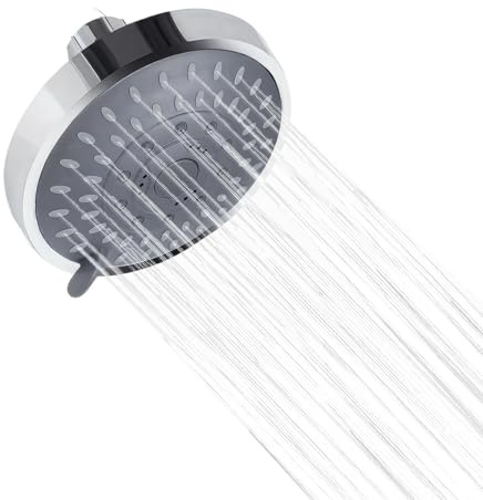 Shower Head 4 Inch Rainfall High Pressure Showerhead 5 Spray Modes with Adjustable Metal Swivel Ball Joint Round Waterfall Bathroom Shower Head Fixed Mount for Standard G1/2 Screw Thread Pipe