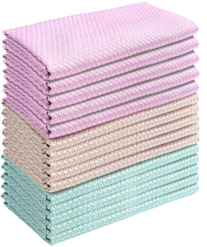 LHNNDM 15pcs 100%15pcs Soft Cotton Dish Cloths Extra Super Jumbo Cleaning Dish washing up Cloths Premium Quality Highly Absorbent 30x30cm (colour mixing)