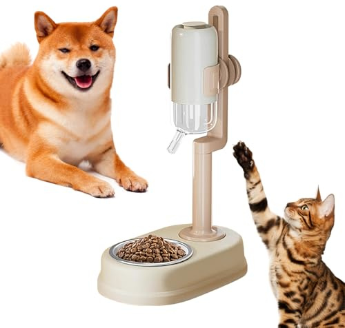 Gamelle pour Chiens, gamelles pour Nourrir et abreuver Les Animaux, Ensemble Distributeur Automatique de Nourriture et d'eau avec gamelle en Acier Inoxydable pour Chats et Petits Chiens