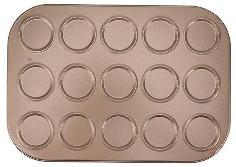 Muffinspanna |Non-stick bakform i kolstål för jämn bakning |Macaron/Cupcake/Dessertbricka |12 - Cavity Gold Bakpanna (15 hål)