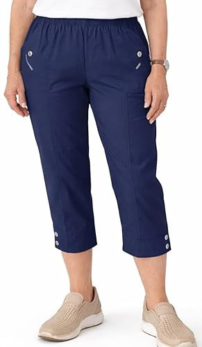 Pantalon Capri 7/8 pour femme senior avec élastique – Pantalon facile à enfiler confortable pour les seniors et les personnes nécessitant des soins – Légère pantalon d'été pour femme stretch avec