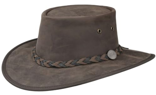 Barmah Squashy Twotone Cappello Uomo - Made in Australia Pelle di Bue Cappelli Vacchetta Outdoor con Fascia Pelle, pistagna Inverno Autunno Estate Primavera Estate/Inverno - M (56-57 cm) Marrone