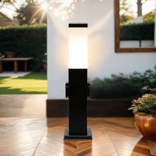 Lampada da piedistallo in metallo plastico nero IP44 ingresso giardino H:50 cm E27 presa max. 60 W colonna energia luce moderna sentiero BONN