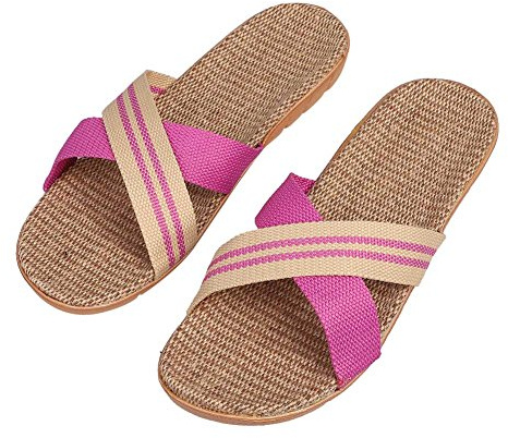 IBLUELOVER Sandales Femme Homme Pantoufle Plage en Lin Chaussons Été Chaussures Plates Antidérapage Tongs Bout Ouvert Pas Cher Slipper pour Maison Voyage Bureau Salle de Bain Piscine