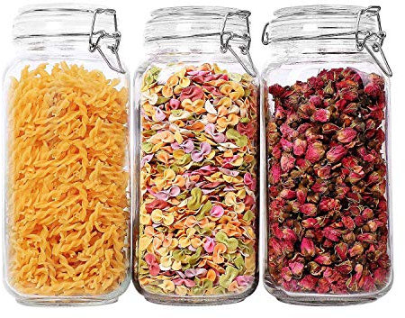 ComSaf 2,3L Luftdichtes Vorratsglas Eckig mit Drahtbügelverschluss 3er-Set, Vorratsgläser mit Deckel, Einmachgläser mit Bügelverschluss, Bügelverschluss für Lebensmittel Konservierung, Drahtbügelglas