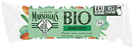 Le Petit Marseillais – Recharge Crème de Douche Nourrissante Certifiée BIO Amande Douce (berlingot de 250 ml) – Gel douche avec 98 % d'ingrédients d'origine naturelle – Éco-recharge -85 % de plastique