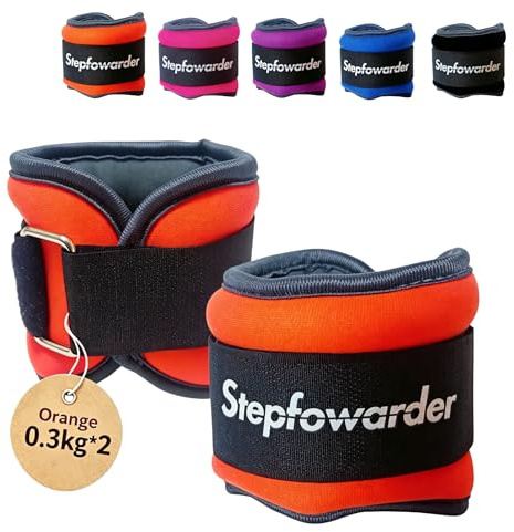 Stepfowarder Ankle/Wrist Weights, 0.3/0.5/1.0/1.5/2.0 KG for a Pair, Five Optional Colors & Weights with Adjustable Strap, 2 Pack (2 * 0.3KG - Orange)