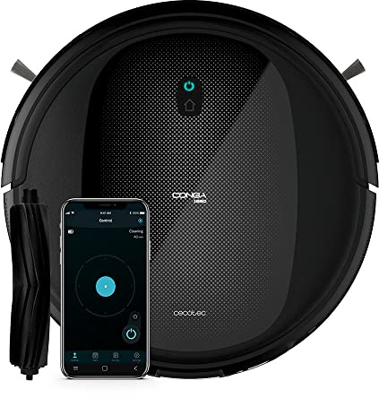 Cecotec Saugroboter Conga 1990 Connected. Fegt, Saugt, Wischt und Reinigt mit Wischtuch, Alexa und Google Home, Bürste speziell für Haustiere, Intelligentes Wischen, APP